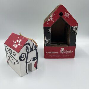 2015 Crate & Barrel Jane Dixon Wooden House Christmas Ornament Hearts & Home